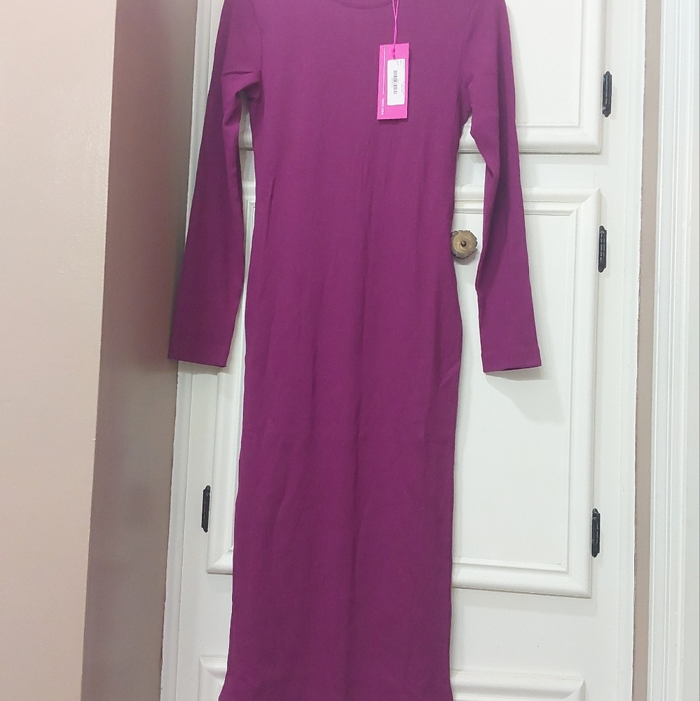 TEREZ NWT Purple/ Black Raspberry Ribbed Dress - Picture 3 of 5